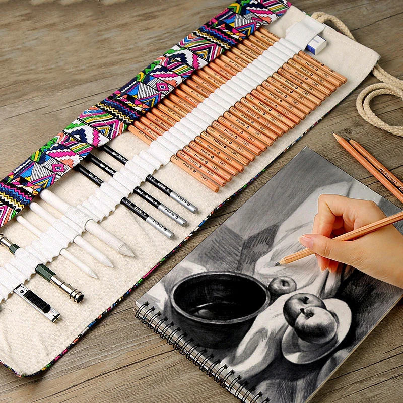 

Sketch pencil set professional sketch drawing tool log painting pencil pencil bag painter school student art supplies