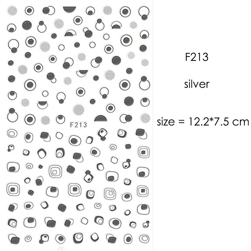 F212-F218 наклейки для ногтей серии s F 12*7,5 см белый черный золотой серебряный узор самоклеющиеся наклейки для украшения ногтей - Цвет: F213 Silver