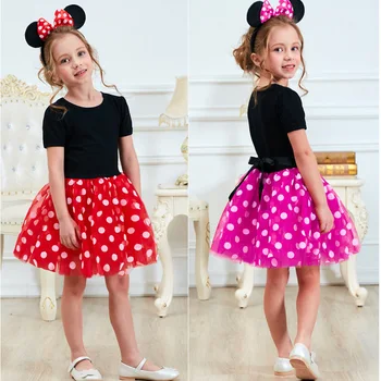 

Minnie Girls Dress Summer Princess Girls Dress Kids Bow Love Dress + hairpin 2Pcs Party Costume Cosplay Baby Girls Dresses