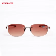 WEARKAPER серые тонированные очки без оправы из титанового сплава, очки для чтения, очки для дальнозоркости двойного назначения 1,0-4,0