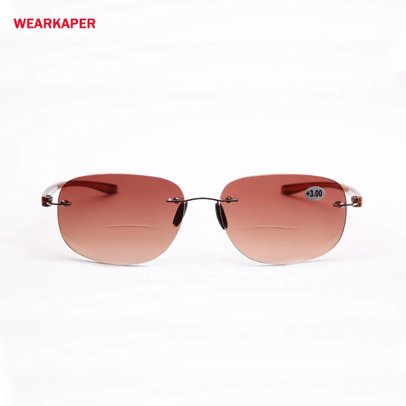 

WEARKAPER Polarized Gray Tinted Titanium alloy Rimless Frame Sun Readers Reading glasses Dual use Presbyopia Glasses 1.0-4.0