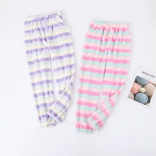 Фланелевые хлопковые домашние брюки для женщин; Пижамные брюки в милую полоску; Качественные Женские Фланелевые Пижамные брюки