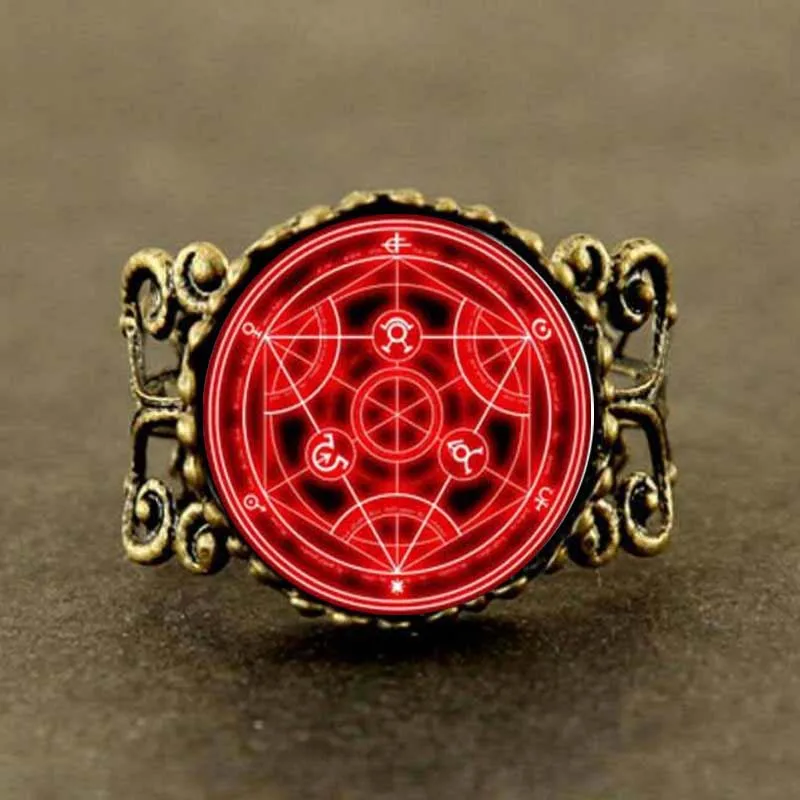 

2017 Glass Dome Fullmetal Alchemist Ring Inspired Handcrafted Jewelry Round Ringlver Link long cosplay