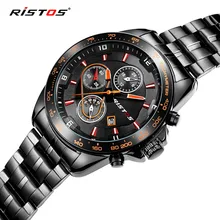 RISTOS Auto Fecha Relojes de Los Hombres de Acero Inoxidable Resistente Al Agua Reloj de Los Hombres Vestido de La Manera Diseño Ganador de Cuero de Negocios de Reloj de Cuarzo
