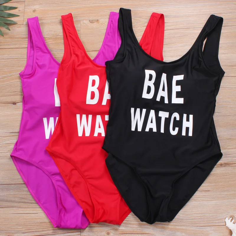 

New Printed Letter BAEWATCH Women Swimwear Sexy Solid Color Quick-Drying Triangle One-Piece Swimsuit Pool Party Bathing Suit XL