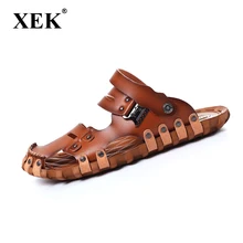 Xek Мода Стиль человек Сандалии для девочек Повседневное без каблука Каблучки SPILIT кожи мужской ретро сандалии для пляжа Для мужчин римские летние Обувь st96