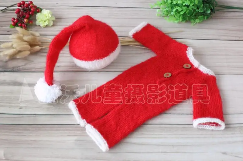 Рождественский наряд для новорожденных, мягкая шапка Санта-Клауса, реквизит для фотосъемки, вязаный детский комбинезон с длинным рукавом