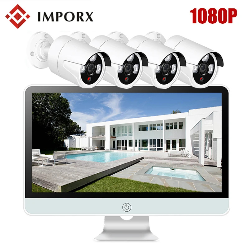 IMPORX 4PCS 1080P HD Wireless Security Cameras for Home 4CH NVR With 13&quotLCD Night Vision Video Surveillance System Kit 3TB HDD |