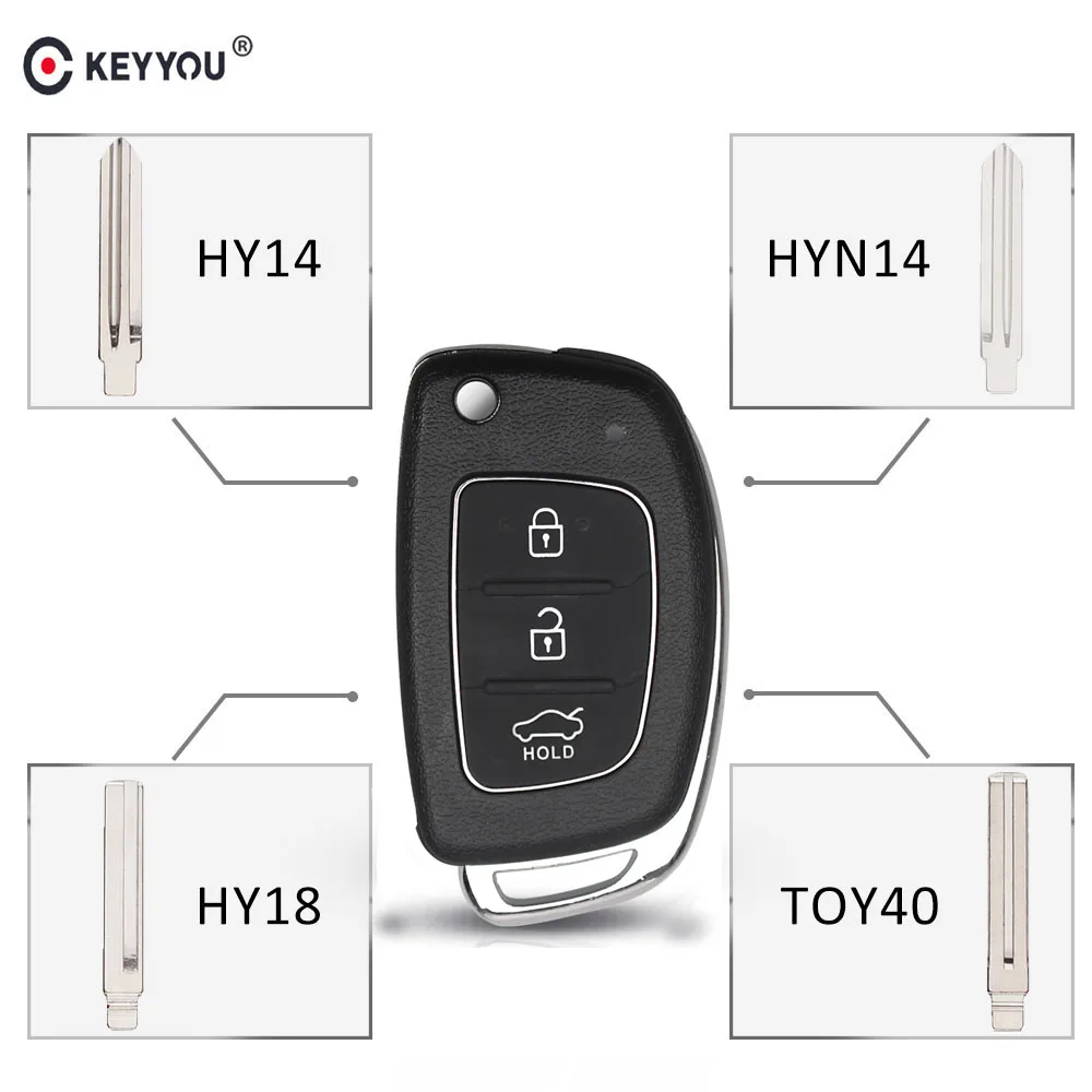 KEYYOU Flip Remote Car Key Shell Case For Hyundai Solaris ix35 ix45 ELANTRA Santa Fe HB20 Verna HY15/HY20/TOY40 Blade 3 Buttons