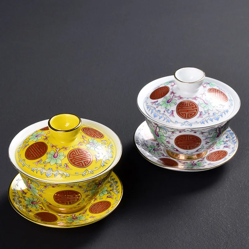 Цветная эмалированная фарфоровая чашка gaiwan китайская керамическая чаша для