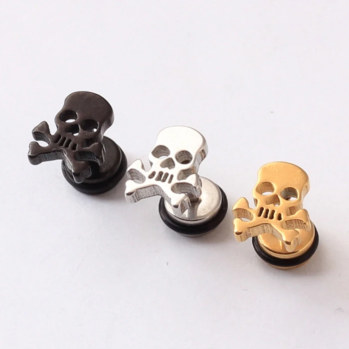 pirate skull earrings ear plugs Titanium Stainless Steel Rock Hiphop style ear men/women pierced Stud Earrings