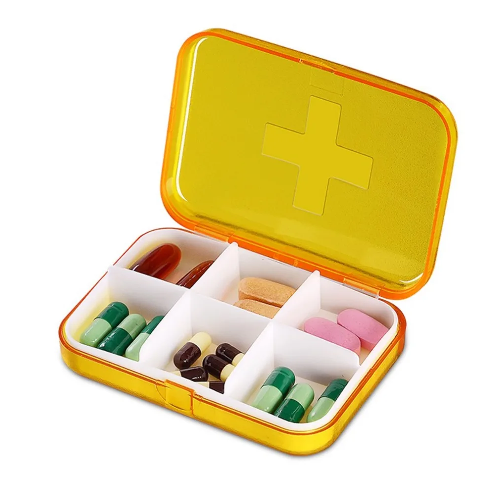 6 Grids Tiny Clear Pill Box Portable Travel Vitamin Case Storage Organizer with Removable Compartment Pills Container | Красота и