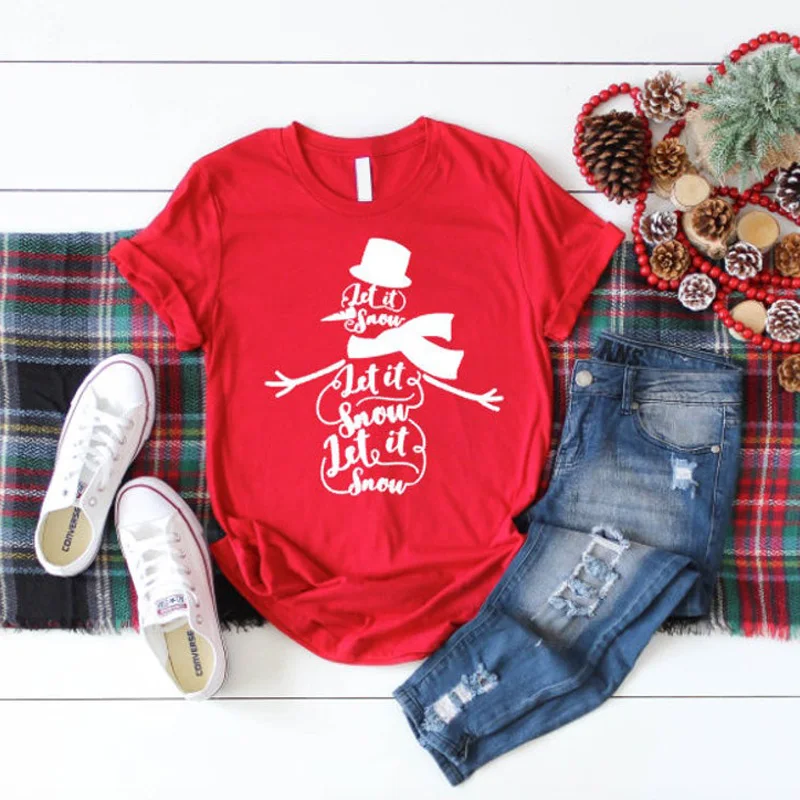 

ONSEME Merry Christmas T Shirt Women Kawaii Clothes Summer Short Sleeve O-neck T-shirt Cute Top Snowman Graphic T Shirts Q-792