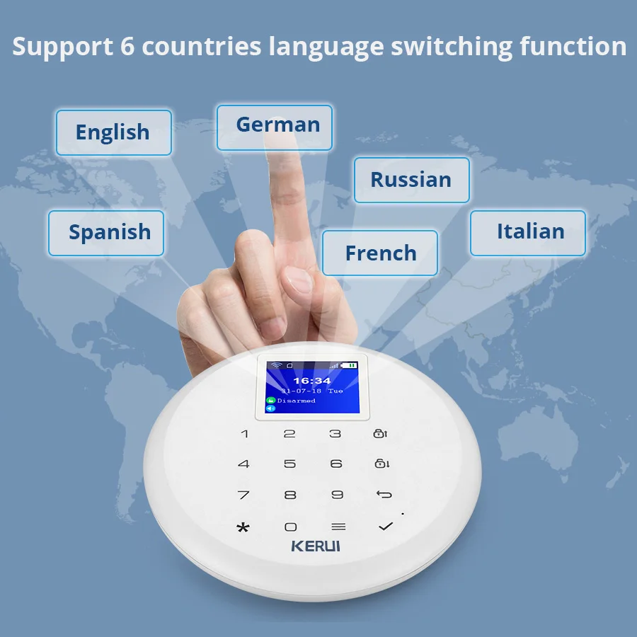 KERUI W17 англо-рус ES DE IT FR переключаемый GSM сигнализация Wi-Fi Системы с анти-pet PIR сенсорный детектор дружит с домашних животных собак и кошек