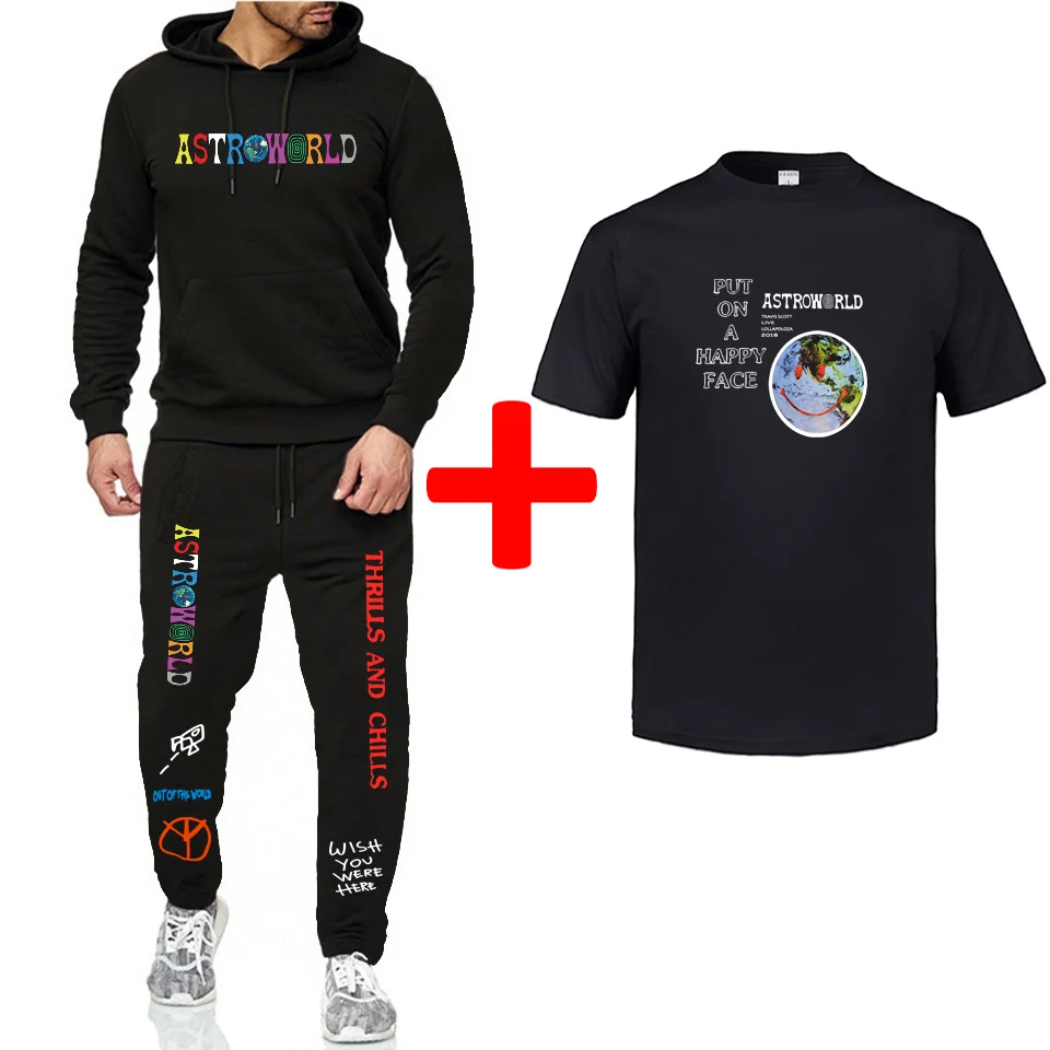 

2019 Fashion Brand Travis Scott Astroworld Hoodies Sweatshirts+T shirt+Sweatpants Suits Sweatshirt Men/Women Hoodie Tracksuit