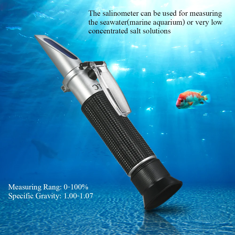 

Mini ATC Salinometer Seawater Salinity Refractometer nitrate tester Concentration meter 0-100% Range 1.00-1.07 Specific Gravity