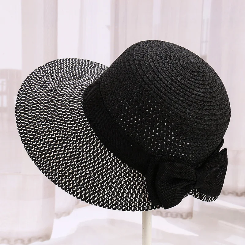 

Korean version of duck tongue hat Ms. Chunxia travel sunscreen hat bow paper straw hat