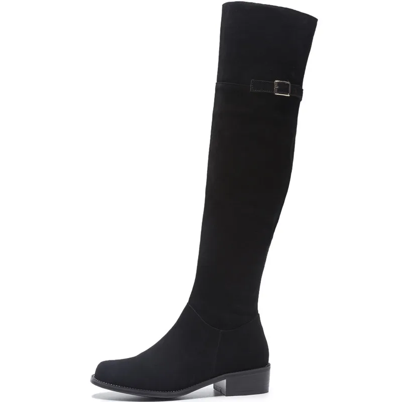 Mcacchi/ г. Женские Сапоги выше колена модные женские сапоги из флока без шнуровки на квадратном каблуке zapatos de mujer, Размеры 33-43 - Цвет: Black 2.5CM