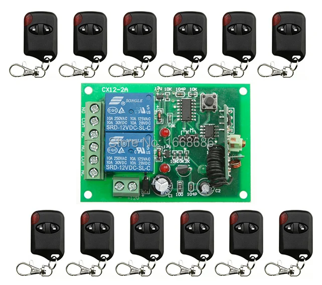 

DC12V 2CH Wireless Remote Control Switch System teleswitch 1*Receiver + 12 *cat eye Transmitters for Appliances Gate Garage Door