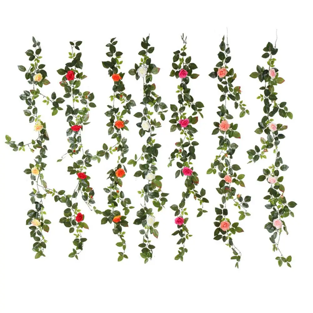 Artificial Rose Flower Rattan with Leaves for Home Wedding Party Garden Wall Decor
