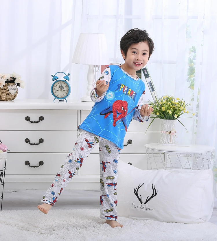 Пижамный костюм для девочек; Весенний детский пижамный комплект с рисунком; тонкая одежда для сна для девочек; Милая одежда для сна с длинными рукавами для малышей; пижамный комплект для мальчиков