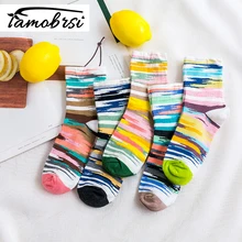 Модные милые носки без пятки с граффити, Носки ярких цветов, Хлопковые женские цветные носки в полоску, дышащие носки для колледжа