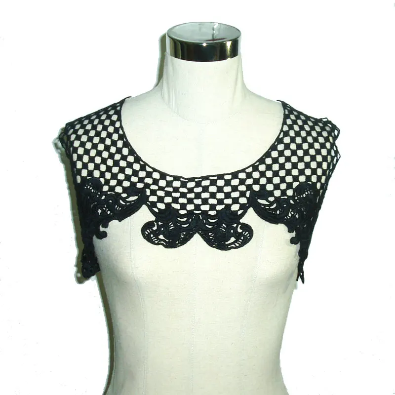 

2pcs/lot chemical lace water soluble lace applique round neckline open embroidered black fabric DIY sewing