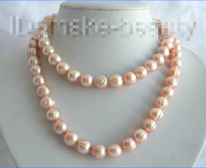 

Free shipping >>>>>>stunning long 33" 11mm round pink freshwater cultured pearl necklace b110