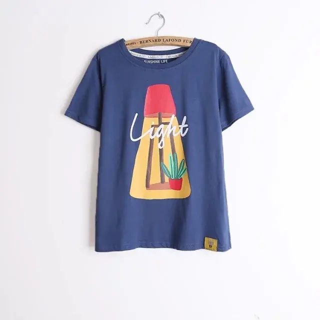 

Original playful naughty unisex short-sleeved dark blue women's shirt cotton print summer loose lovers with high-quality T-shirt
