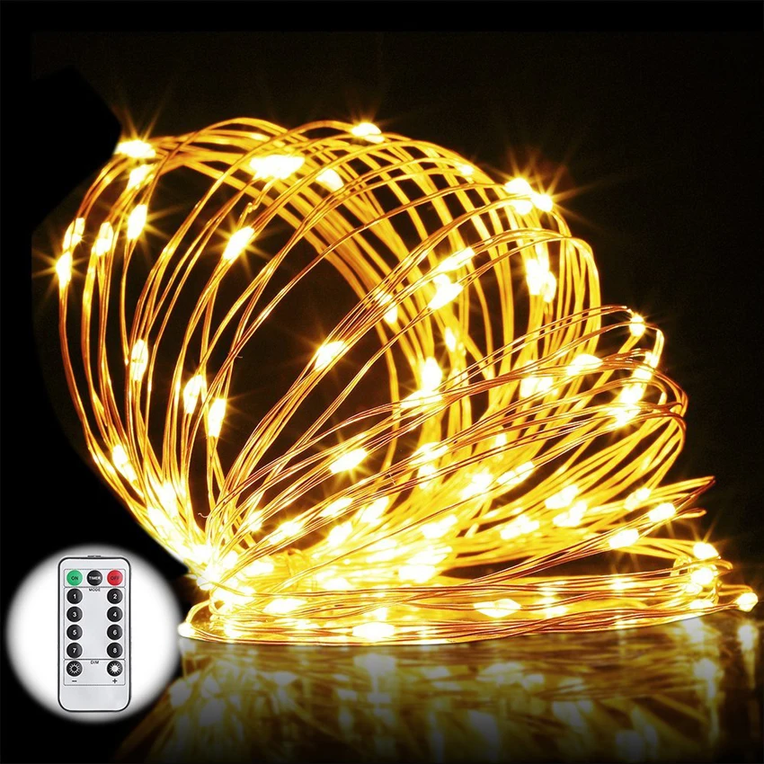 LED String Lights Battery Powered with Remote Control Flexible Copper