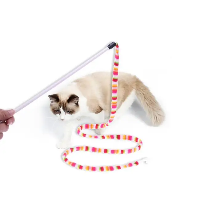 Colorful Cat Teaser Rod Wand Toy Cats Scratch Interactive Teasing Stick