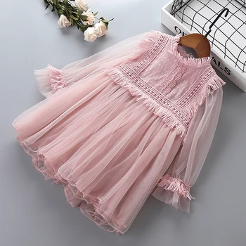 

0-7 years High quality girl dress 2019 new spring lace mesh chiffon flower kid children clothing girls party princess dress