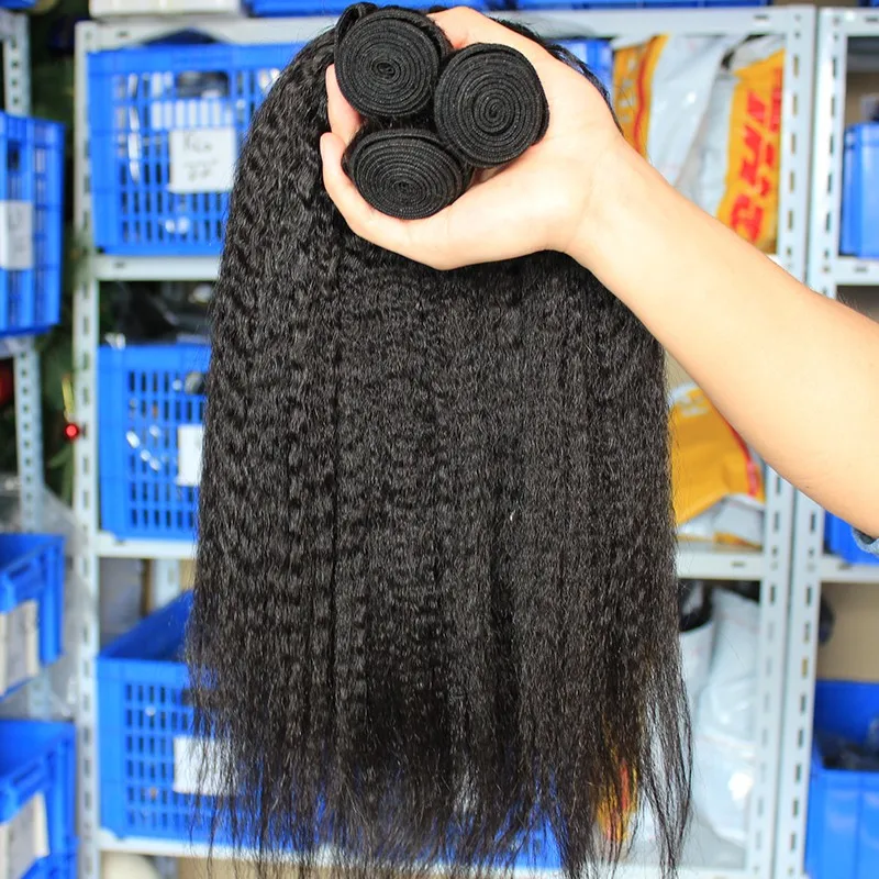 Kinky Straight Hair Bundles Brazilian Virgin Hair Weave Bundles 100% Coarse Yaki Human Hair Bundles Extensions Natural Color