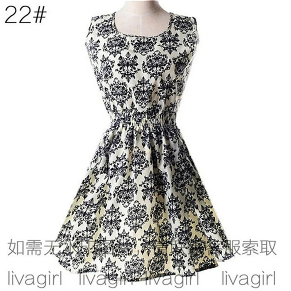 Summer Style Women Dress 2016 Thin Mini O-Neck Sleeveless Short  A Line WOMEN DRESS Plus Size XXL Printed Party Evening Dresses (18)