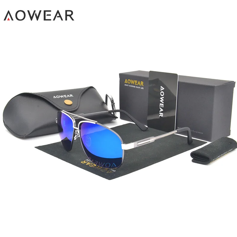 Aowear Прохладный Для Мужчин Поляризованные Солнцезащитные очки для женщин Для мужчин Элитный бренд авиации Защита от солнца Очки для вождения мужские очки с коробкой чехол Óculos