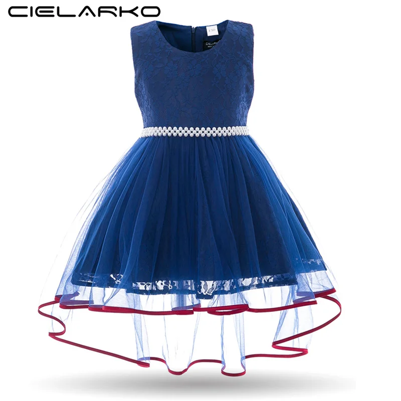 Cielarko, кружевное платье для девочек Детские бальные платья с жемчужинами и бусинами, вечерние Детские платья для свадебной вечеринки фатиновые платья для девочек возрастом от 2 до 8 лет