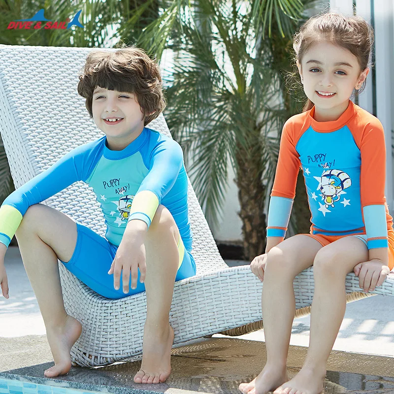 

Girls Boys Swimsuit UPF 50+ UV Long Sleeve Swimwear Swimming Suits 3-12 Years Kids Child Beach Shirt trunks surfing diving suit