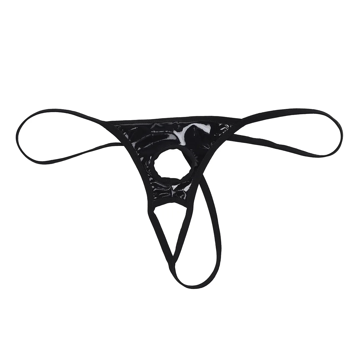 Men Lingerie Sex Underwear Patent Leather G-string Thong Bikini Underwear Underpants with Penis Holes Hot Sexy Panties for Sex