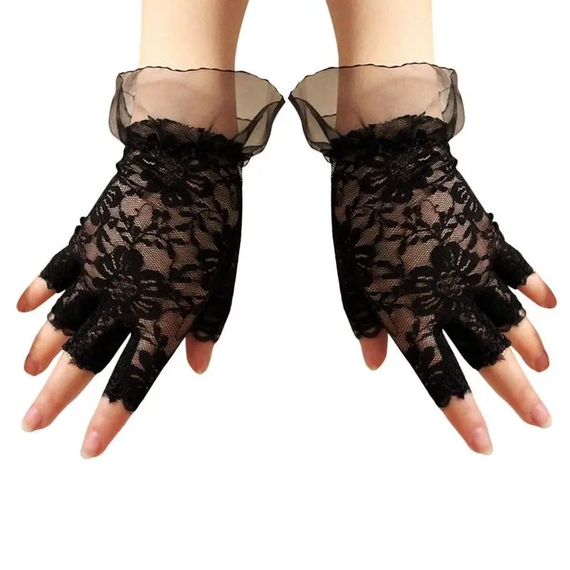 Женские короткие черные кружевные перчатки без пальцев сетчатые готические нарядные платья