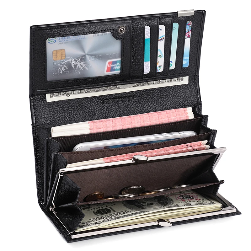 

RUUHEE Genuine Leather Womens Wallet Ladies Crocodile Long Clutch Wallet 3D Alligator Hasp Coin Purse Card Holders For Female