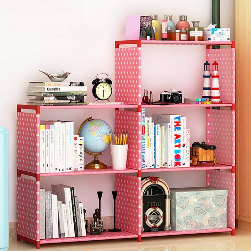 Simple 5 grid Bookshelf non woven Steel pipe structure Easy assembly