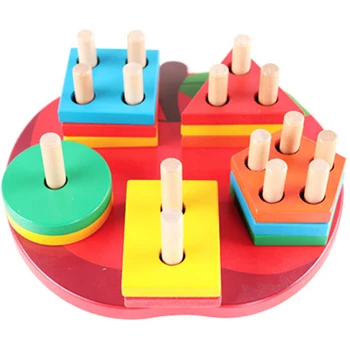 

Wooden Block Toys For Children Early Learning Education Block Geometric Shape 5 Column Wooden Blocks