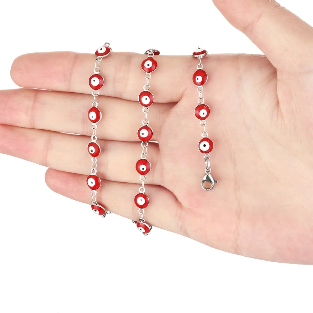 Эмаль Круглый зловещий глаз Шарм нержавеющая сталь звено цепи ожерелье турецкие ювелирные изделия Мода для счастливых женщин колье для девочек подарок FN24