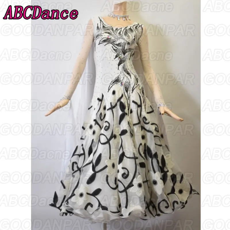 

Ballroom Dancing Dress Woman Modern Waltz Tango Dance Dress/standard Ballroom Competition Costume white flower grooming