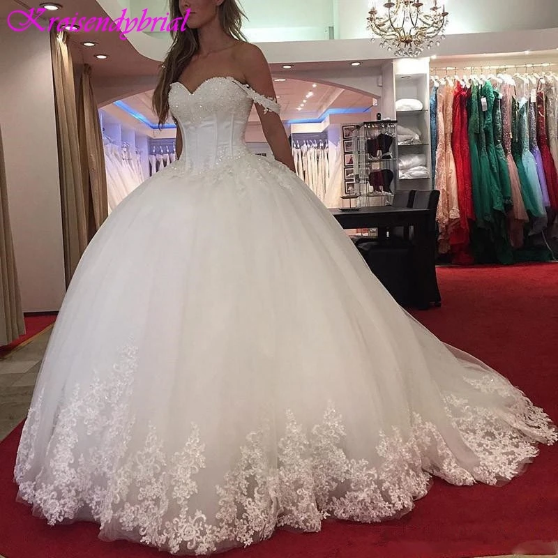 

QFS037 Vestidos De Noiva Vintage Lace Sweetheart Wedding Dresses 2019 robe de mariage Romantic Ball Gowns Bridal Dresses Alibaba