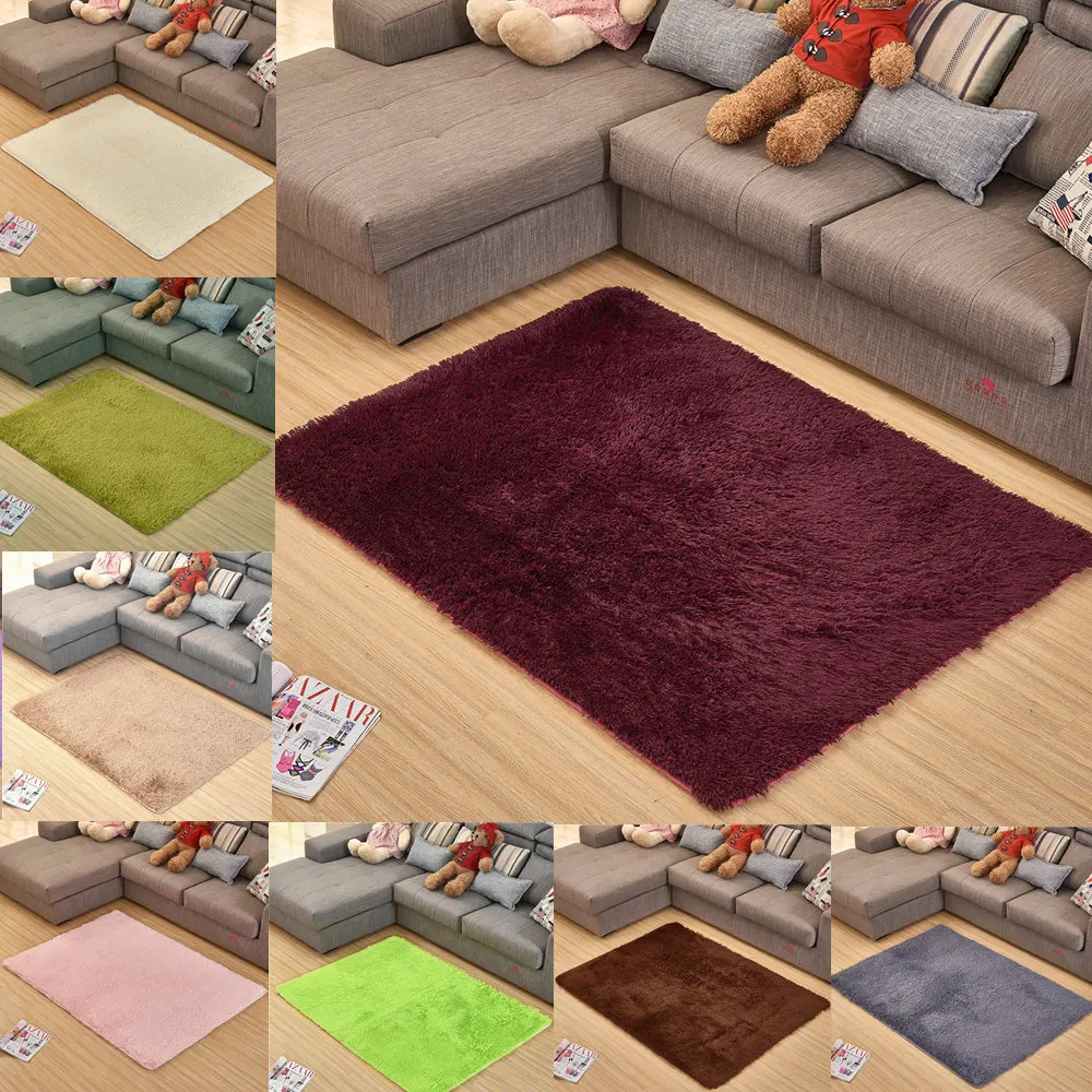 Super Soft Silky Bedroom Rug Living Room Carpet Rug Pure Color