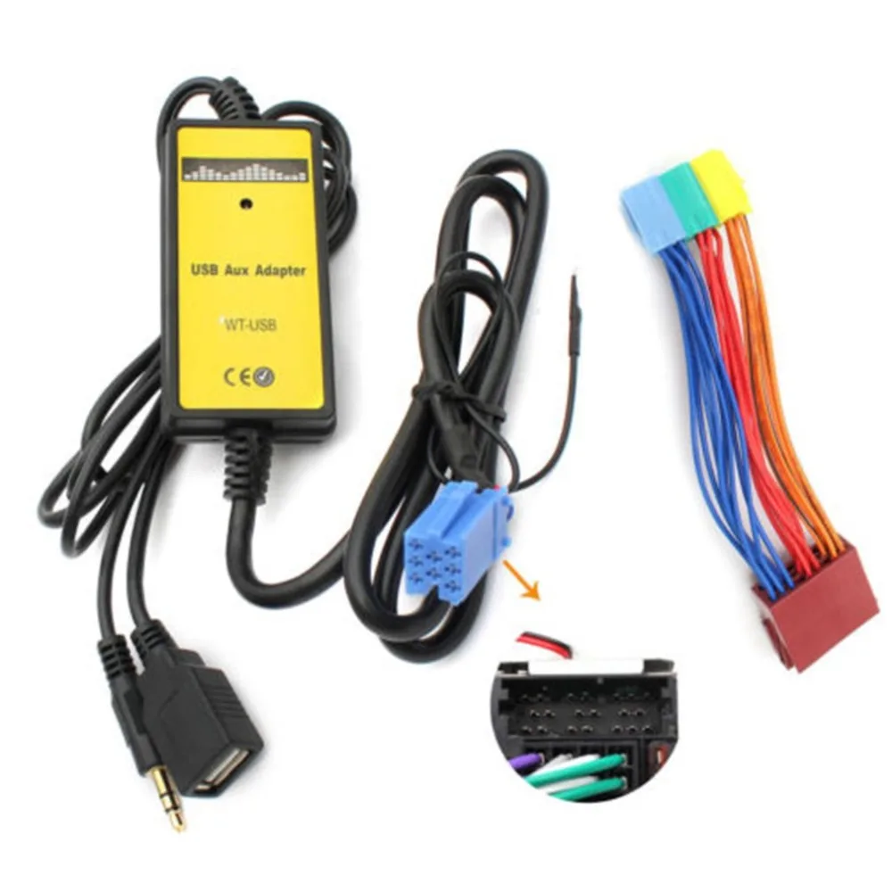 

Car CD MP3 USB Interface Adapter AUX In Input with Mini ISO 8P blue connector
