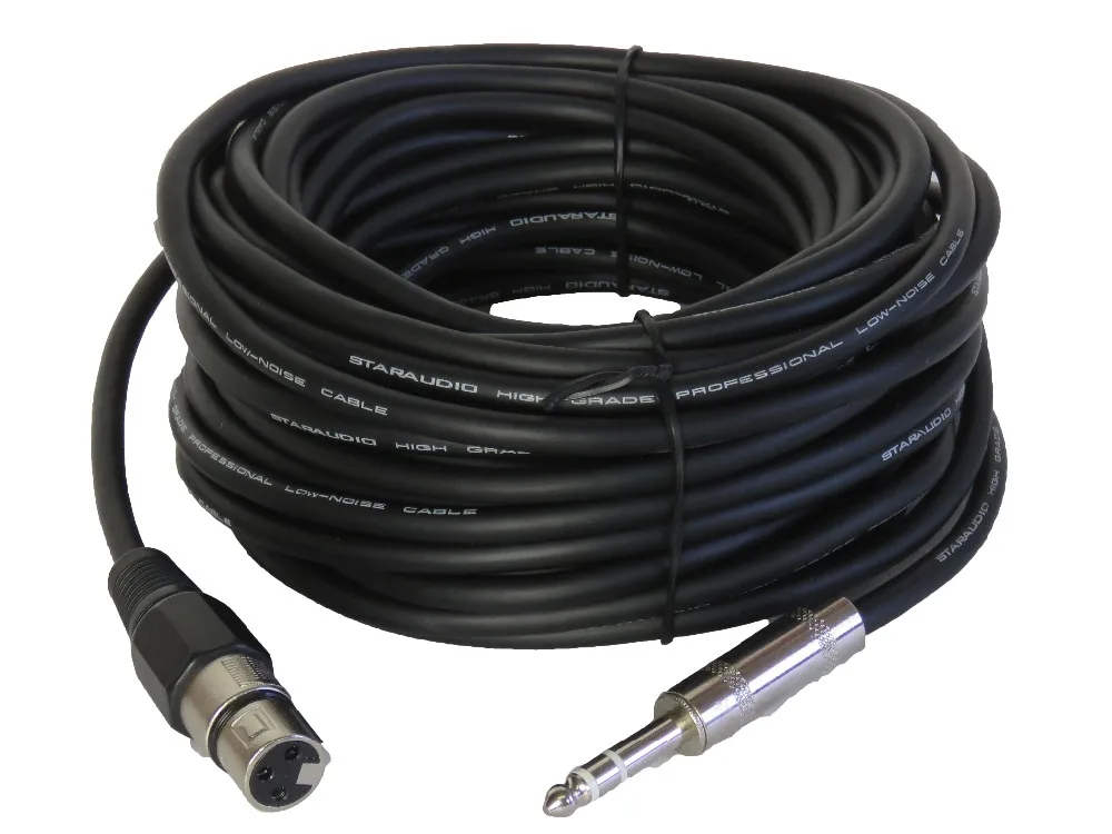 STARAUDIO SSFC 15M 50FT (15M) XLR Cable Mic Quarter Inch Stereo Male To 3 Pin XLR Female Cord on