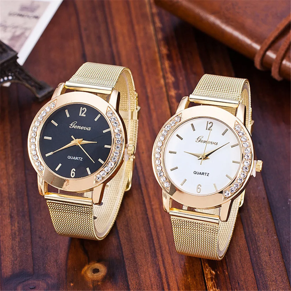 

Brand New Ladies Watch Gold With Diamond Woman Watch Quartz Wristwatch Leather Strap Korean Reloj Montre Femme marque de Luxe *A