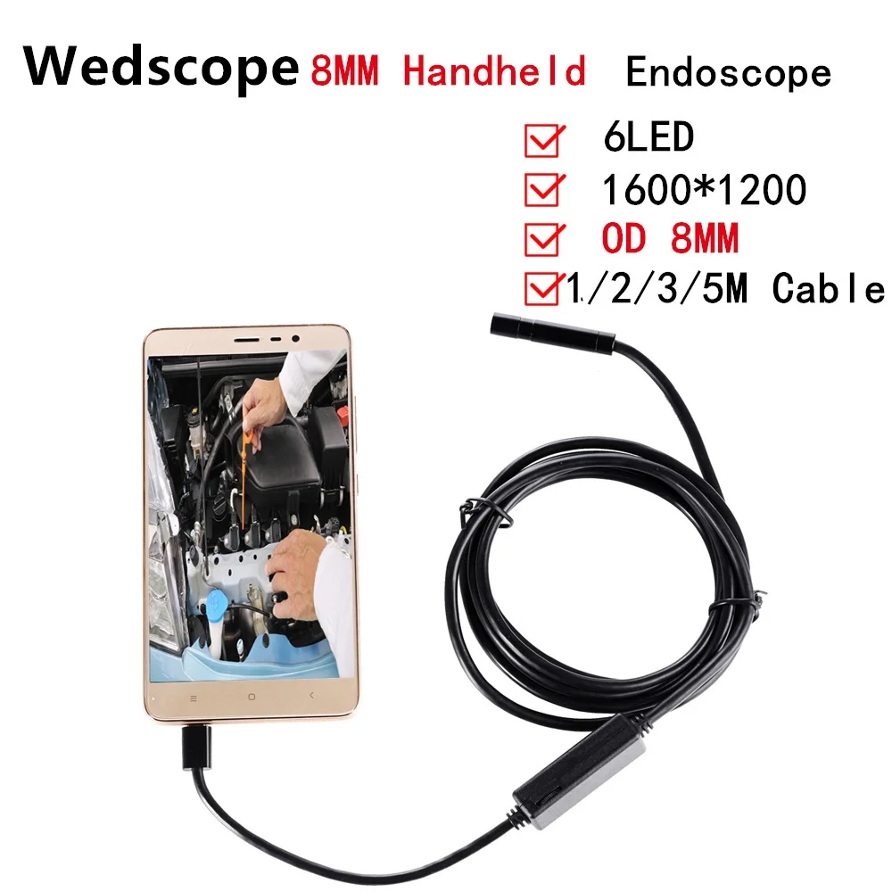 WDLUCKY USB Endoscope 2MP Android Mobile 8MM Lens 1M/2M/3M/5M Camera
